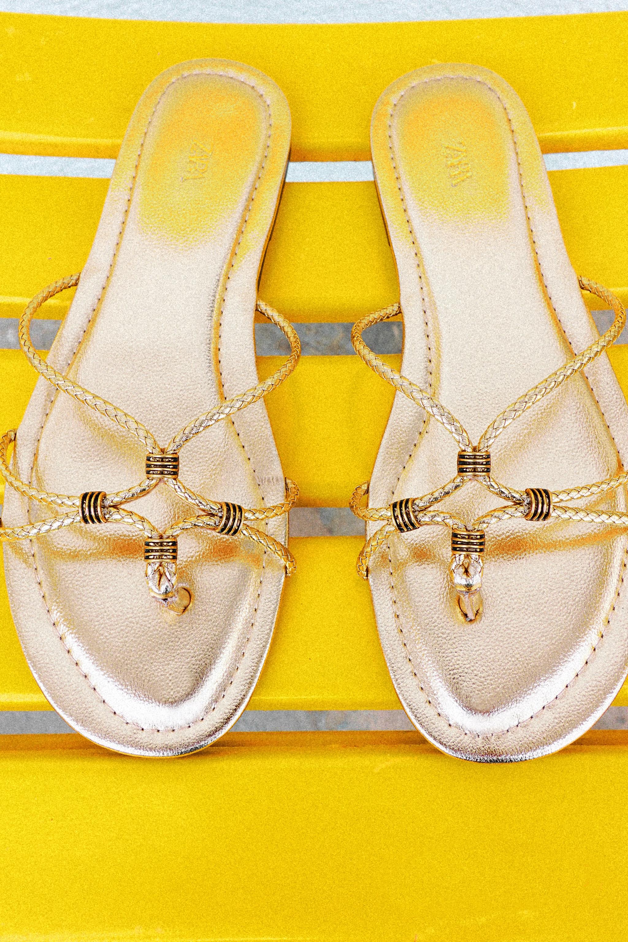 METALLIC EFFECT BRAIDED SANDALS